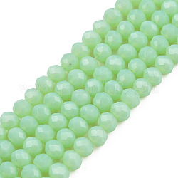Chapelets de perles en verre opaque de couleur unie, facette, rondelle, vert pale, 4x3mm, Trou: 0.4mm, Environ 123~127 pcs/chapelet, 16.5~16.9 pouce (42~43 cm)
