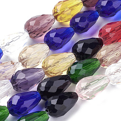 Glass Beads Strands, Faceted, Teardrop, Colorful, 15x10mm, Hole: 1mm, about 50pcs/strand, 26.6inch