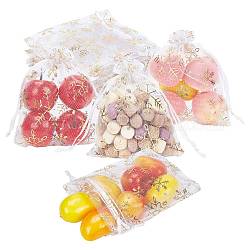 Bolsas de regalo de organza de copo de nieve de navidad, para bolsas y bolsas de joyería de dulces de fiesta, Rectángulo, oro, 12.2x10x0.05 cm