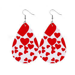 Красные серьги-капли из искусственной кожи на день святого валентина, Сердце Pattern, 80x40 мм