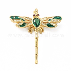 Rack Plating Brass Micro Pave Cubic Zirconia Pendants, with Enamel, Real 18K Gold Plated, Long-Lasting Plated, Lead Free & Cadmium Free, Dragonfly, Green, 42x40x7mm, Jump Ring: 5x0.8mm, 3.6mm Inner Diameter