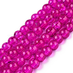 Spray Painted Crackle Glass Beads Strands, Round, Fuchsia, 4mm, Hole: 1.1~1.3mm, about 200pcs/strand, 31.4 inch