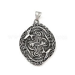 304 Stainless Steel Wolves Skoll & Hati Sons Of Fenrir Norse Pendants, Antique Silver, 49x38x2mm, Hole: 7.5x4mm