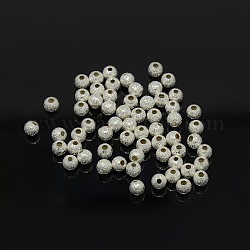 Perle di ottone testurizzate, colore argento placcato, tondo, 4mm, Foro: 1 mm