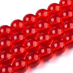 Fili di perline do vetro trasparente, tondo, rosso, 9.5~10mm, Foro: 1.5 mm, circa 40~42pcs/filo, 14.76~15.12 pollice (37.5~38.4 cm)