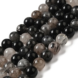 Chapelets de perles en quartz rutile noir naturel, ronde, 10~11mm, Trou: 1mm, Environ 36~40 pcs/chapelet, 15.7 pouce.