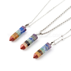 Bullet Natural Gemstone Pointed Pendant Necklaces Sets, with 304 Stainless Steel Cable Chains & Rolo Chains & Teist Chains, Stainless Steel Color, 17.32 inch(44cm), 3pcs/set