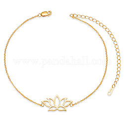 Shegrace 925 bracelets de cheville à maillons en argent sterling, avec la chaîne de câble, lotus, or, 8-1/4 pouce (21 cm)