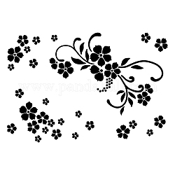 PVC Wall Stickers, for Home Living Room Bedroom Decoration, Black, Flower Pattern, 800x320mm
