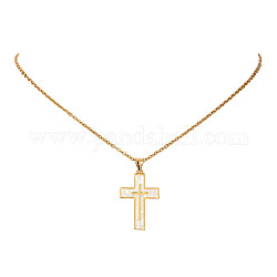 Collar con colgante de cruz de concha natural con 304 cadena de acero inoxidable, dorado, 15.94 pulgada (40.5 cm)