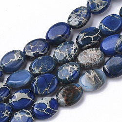 Brins de perles de jaspe impérial naturel, teinte, ovale, bleu, 8x6x3mm, Trou: 1mm, Environ 48~51 pcs/chapelet, 15.16 pouce ~ 15.94 pouces (38.5~40.5 cm)