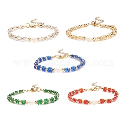 Glass Seed & Imitation Pearl Braided Flower Beaded Bracelet for Women, Mixed Color, 7-1/2 inch(19.2cm)