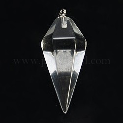 Драгоценные камни подвески, с латунной застежкой, Фасетный конусный маятник, синтетический, платина, кристалл, 31~37.5x14~16 мм, отверстие : 1.7 мм