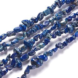 Brins de perles de jaspe impérial naturel, teinte, puces, bleu moyen, 6~10x5~8x4~6mm, Trou: 1.2mm, Environ 79 pcs/chapelet, 15.75 pouce (40 cm)