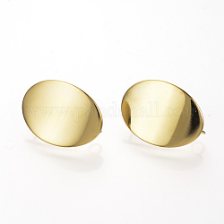 Fornituras de aretes, con bucle, sin níquel, real 18k chapado en oro, oval, 22x15.5mm, agujero: 2 mm, pin: 0.8 mm