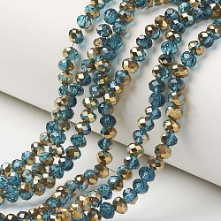 Chapelets de perles en verre transparent électrolytique, la moitié plaqué or, facette, rondelle, bleuet, 3.5x3mm, Trou: 0.4mm, Environ 123~127 pcs/chapelet, 13.7~14.1 pouce (35~36 cm)
