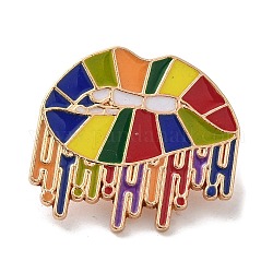 Alfileres de esmalte con tema de arcoíris del orgullo, insignia de aleación de oro claro para ropa de mochila, colorido, labio, 23.5x25x1.5mm