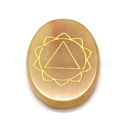 Cabochon di avventurina gialla naturale, ovale con motivo di chakra, 43~46x33~36x6~7mm