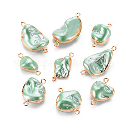 Electroplate Freshwater Shell Links Connectors, with Golden Iron Edge and Loops, Nuggets, Aquamarine, 23~34x12~19x7.5~13.5mm, Hole: 1.8mm