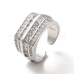Открытое кольцо-манжета с несколькими линиями из прозрачного кубического циркония, ионное покрытие (ip) латунное широкое кольцо для женщин, Реальная платина, размер США 6 3/4 (17.1 мм)