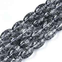 Transparentes craquements perles de verre brins, teints et chauffée, ovale, noir, 13x8mm, Trou: 1.2mm, Environ 30 pcs/chapelet, 15.75'' (40 cm)
