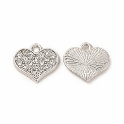 Lega charms di strass, cuore, platino, 13.5x15x1.5mm, Foro: 2 mm