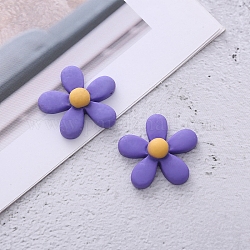 Cabochons en résine opaque, pour les accessoires de cheveux, fleur, support violet, 23x23x8.5mm
