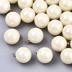 Colgantes de perlas de imitación de acrílico, con lazo de latón en tono dorado claro, color de ab chapado, redondo, crema, 16x12mm, agujero: 1.6 mm