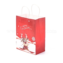 Рождественские тематические пакеты из крафт-бумаги, с ручками, для подарочных пакетов и сумок, Узор оленя, 35 см