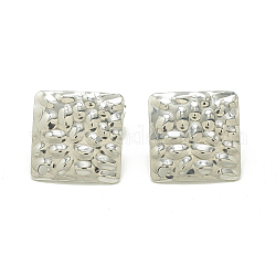 304 Stainless Steel Stud Earring Findings, with Loop and Ear Nuts/Earring Backs, Square, Stainless Steel Color, 19x19mm, Hole: 1.4mm, Pin: 0.8mm
