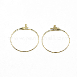 Brass Pendants, Hoop Earring Findings, Ring with 2 Loops, Real 18K Gold Plated, 18 Gauge, 33x29x1mm, Hole: 1mm, Pin: 0.8mm