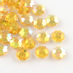 Ab-color de la flor chapado abalorios de vidrio transparente, abalorios de la margarita, facetados, vara de oro, 9.5~10x4mm, agujero: 1 mm