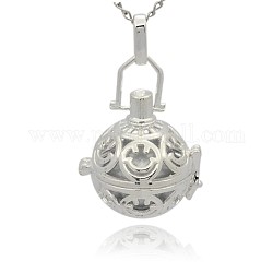 Hohle runde Käfiganhänger aus versilbertem Messing, ohne Loch lackiert Messing runden Ball Perlen, Silber, 35x25x21 mm, Bohrung: 3x8 mm