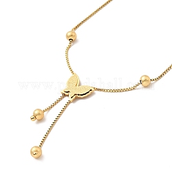 Lasso-Halskette mit Schmetterlingsanhänger und Kastenketten, Ionenplattieren (IP) 304 Edelstahlschmuck für Frauen, golden, 15.75 Zoll (40 cm)