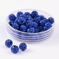 Perles de boule pavé disco , Perles de strass en argile polymère, Grade a, saphir, pp15 (2.1~2.2mm), 14mm, Trou: 2mm