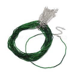 Facettierte Unterlegscheibe-Glasperlen-Halskette für Frauen, mit Alu-Schnallen, grün, 15.16~15.94 Zoll (38.5~40.5 cm), 2 mm