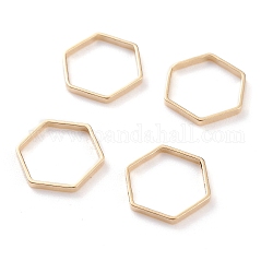 Anneaux connecteurs en laiton, Plaqué longue durée, hexagone, véritable 24k plaqué or, 11x10x1mm, diamètre intérieur: 9x9 mm