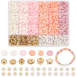 Pandahall elite bricolage perles fabrication de bijoux kit de recherche, y compris un disque en pâte polymère et des perles en plastique et en acrylique, colonne et étoile et fleur et lettre, rose, 4~7x4~7x1~5mm, Trou: 1~2mm