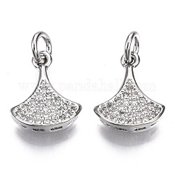 Brass Micro Pave Cubic Zirconia Charms, with Jump Ring, Dress, Nickel Free, Clear, Real Platinum Plated, 13x10x3.5mm, Hole: 2.5mm
