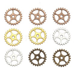 Tibetan Style Alloy Gear Pendants, Steampunk Charms, Lead Free & Nickel Free, Mixed Color, 25x1mm, Hole: 3mm