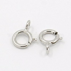 Rhodium Plated Sterling Silver Spring Ring Clasps, Platinum, 5x5x1mm, Hole: 1mm