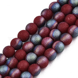 Perles de verre dépoli de galvanoplastie brins, demi-plaqué, ronde, rouge foncé, 3mm, Trou: 0.5mm, Environ 149~150 pcs/chapelet, 15.35''~15.75'' (39~40 cm)