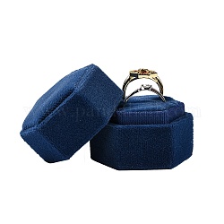 Cajas de anillo de terciopelo gorgecraft, hexágono, azul marino, 4.3x4.9x4.3 cm