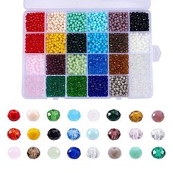 Glass Beads, Faceted, Rondelle, Mixed Color, 4x3mm, Hole: 0.4mm, 24 colors, 200pcs/color, 4800pcs/box