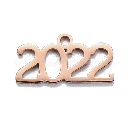 304 Stainless Steel Pendants, Number 2022, Rose Gold, 10.5x20x1.4mm, Hole: 1.8mm