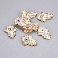 Perles rocailles japonaises manuelles, avec fil d'importation japon, motif de tissage, main hamsa avec l'oeil, blanc, 27x20x2mm
