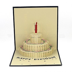 Открытки ручной работы, 3d всплывающий торт ко дню рождения, бумажные поделки, поздравительные открытки, с конвертом, квадратный, чёрные, 15x15x0.35 см