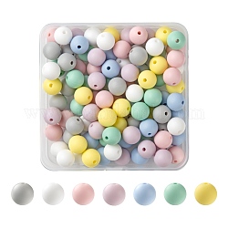 7 цвет пищевой экологически чистый силиконовый шарик, жевательные бусины для чайников, DIY уход за ожерельем, круглые, разноцветные, 12 мм, отверстие : 2 мм, 100 шт / коробка