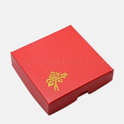 Картонные коробки браслет, с губкой внутри, розовый цветочный узор, квадратный, красные, 90x90x22~23 мм