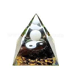 Decoraciones de exhibición de resina de pirámide de orgonita con patrón de ocho trigramas yin yang, con jade blanco natural, chips de obsidiana en el interior, para el escritorio de la oficina en casa, negro, 60x60mm